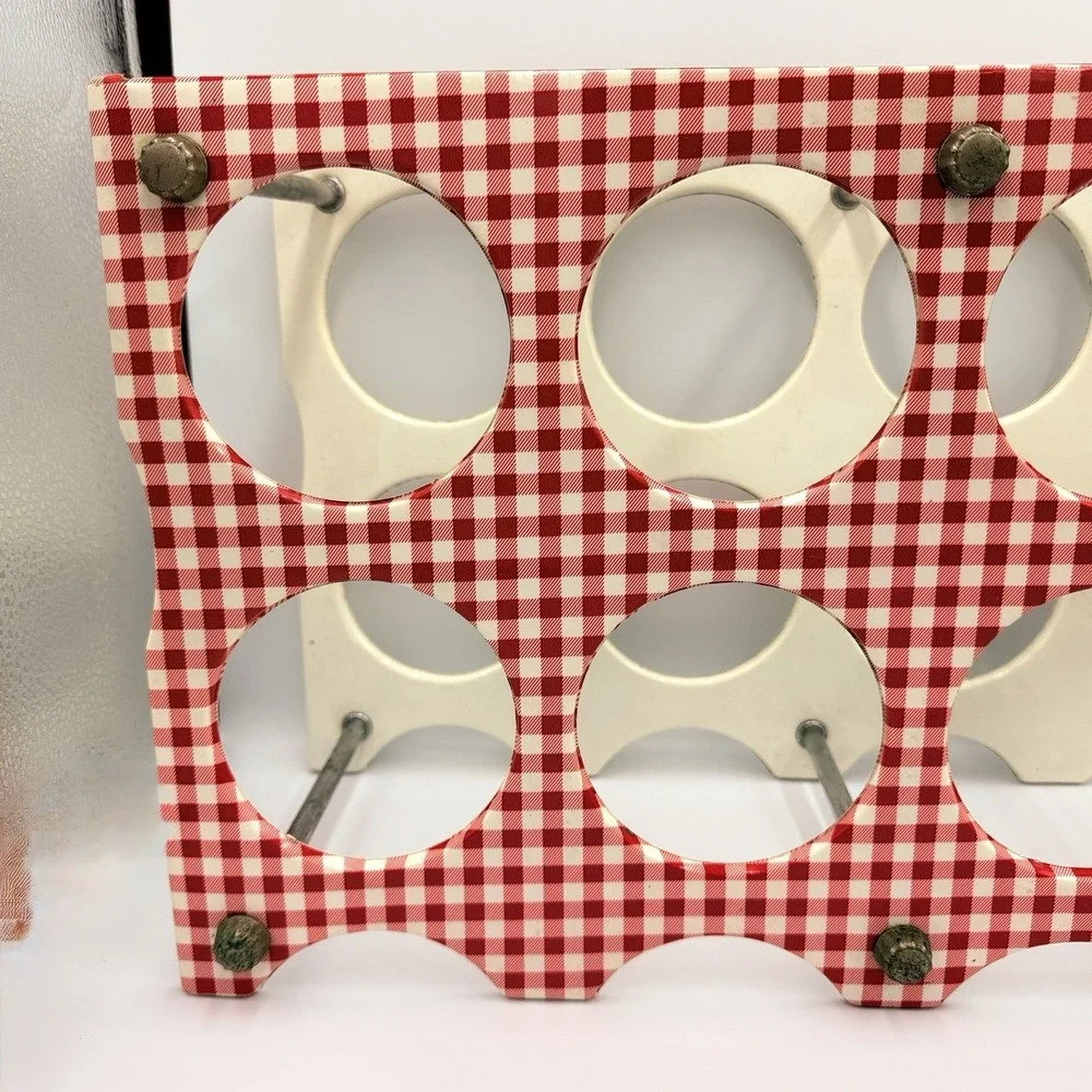 VTG Red Gingham Wine Rack Picnic Cottagecore‎ Retro Kitchen Bar Decor Holder